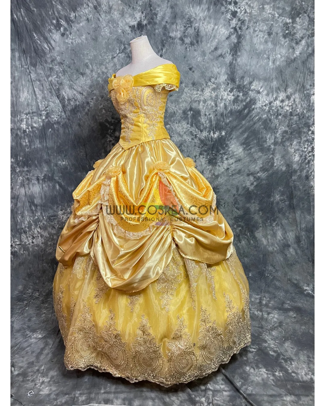 Princess Belle With Embroidered Lace Beauty And Beast Cosplay Costume