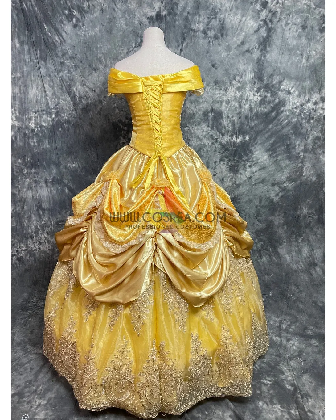 Princess Belle With Embroidered Lace Beauty And Beast Cosplay Costume