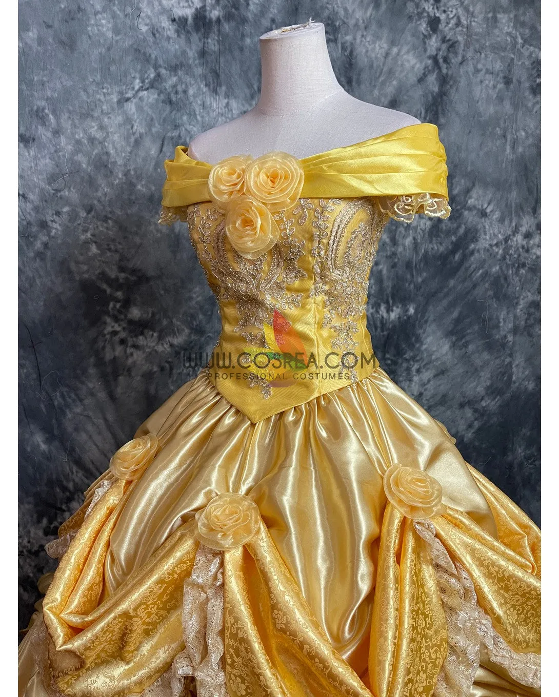 Princess Belle With Embroidered Lace Beauty And Beast Cosplay Costume