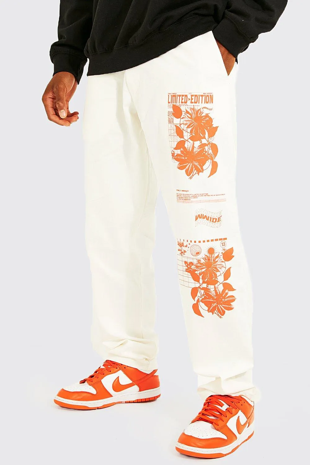 Relaxed Fit Chino With Floral Leg Print | boohooMAN UK