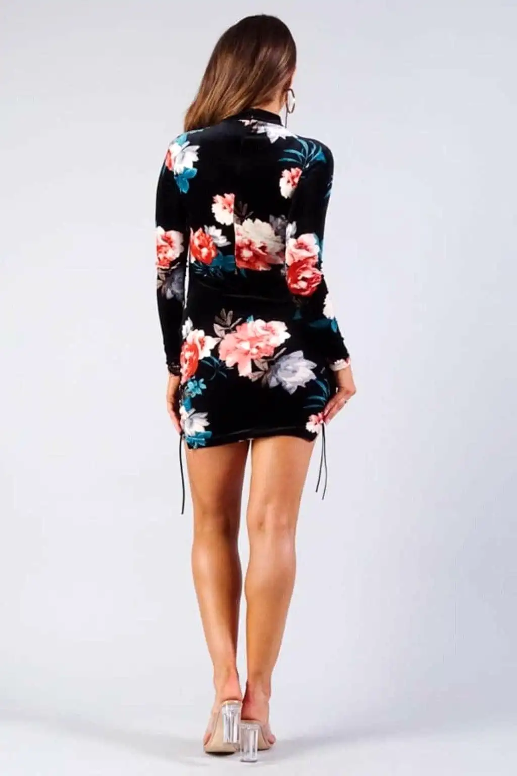 Romantic Velvet Floral Mini Dress-Black