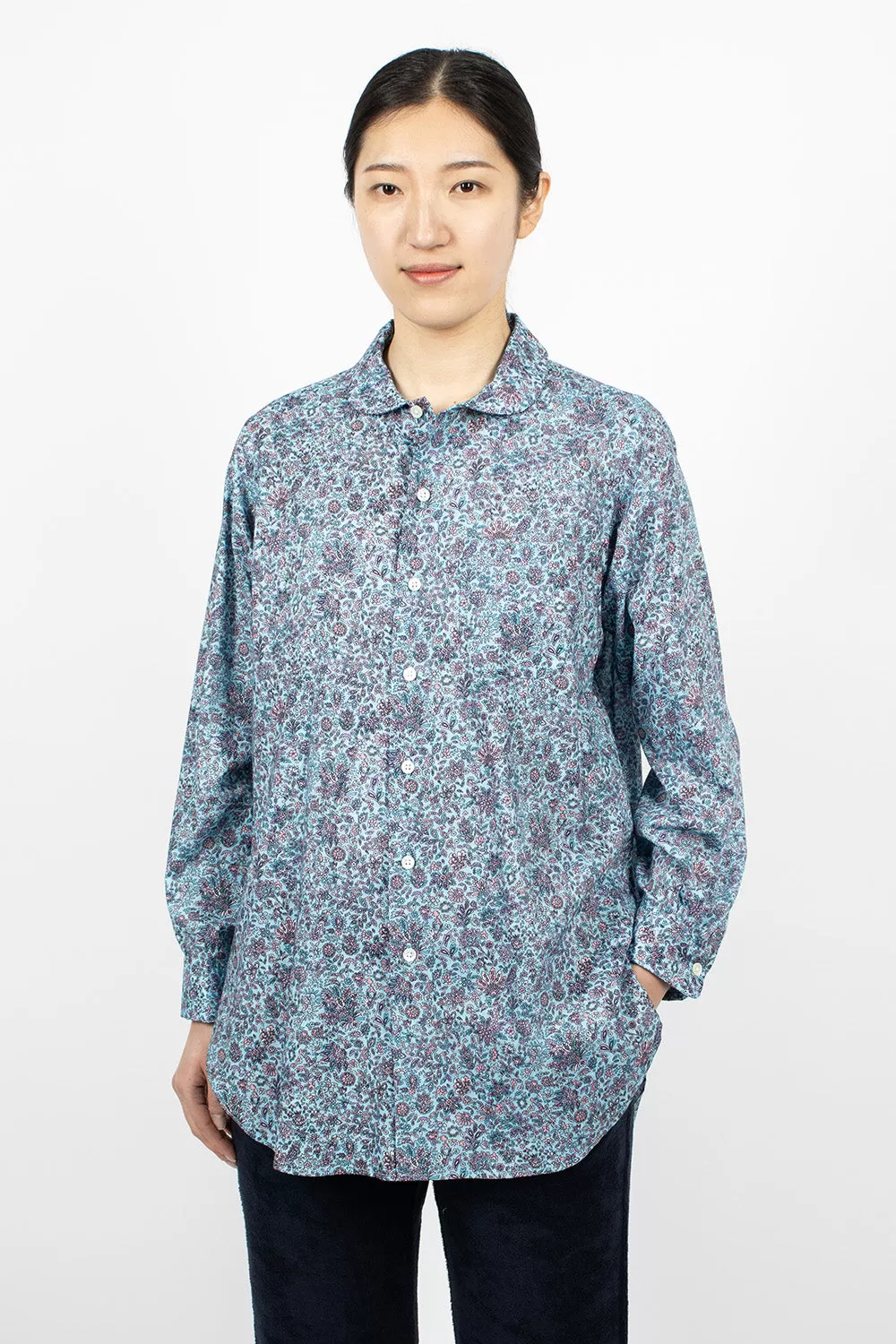 Rounded Collar Shirt Light Blue/Floral