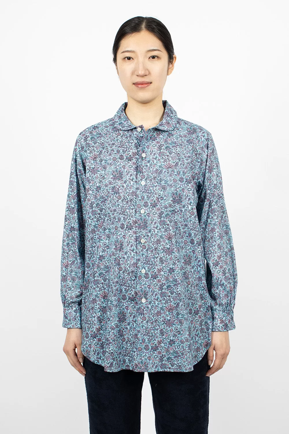 Rounded Collar Shirt Light Blue/Floral