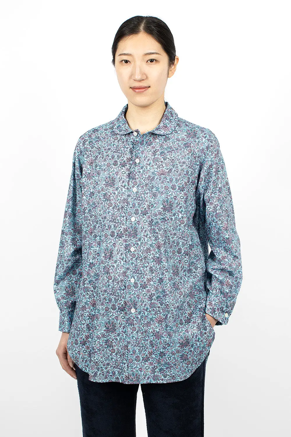 Rounded Collar Shirt Light Blue/Floral