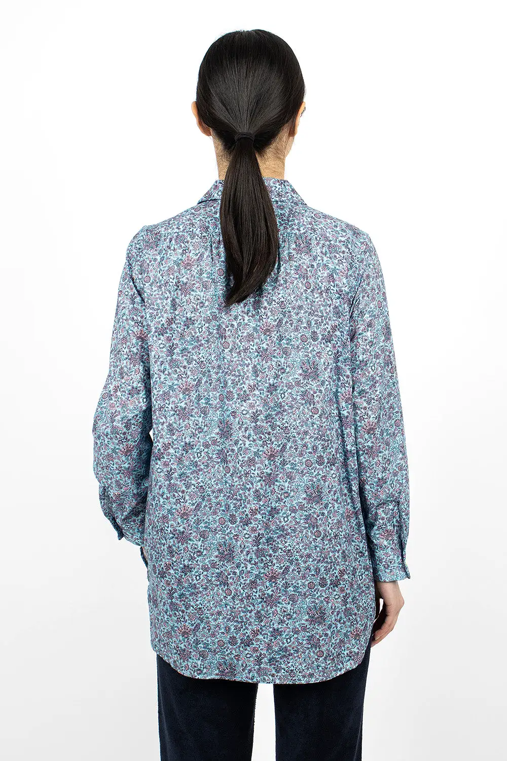 Rounded Collar Shirt Light Blue/Floral