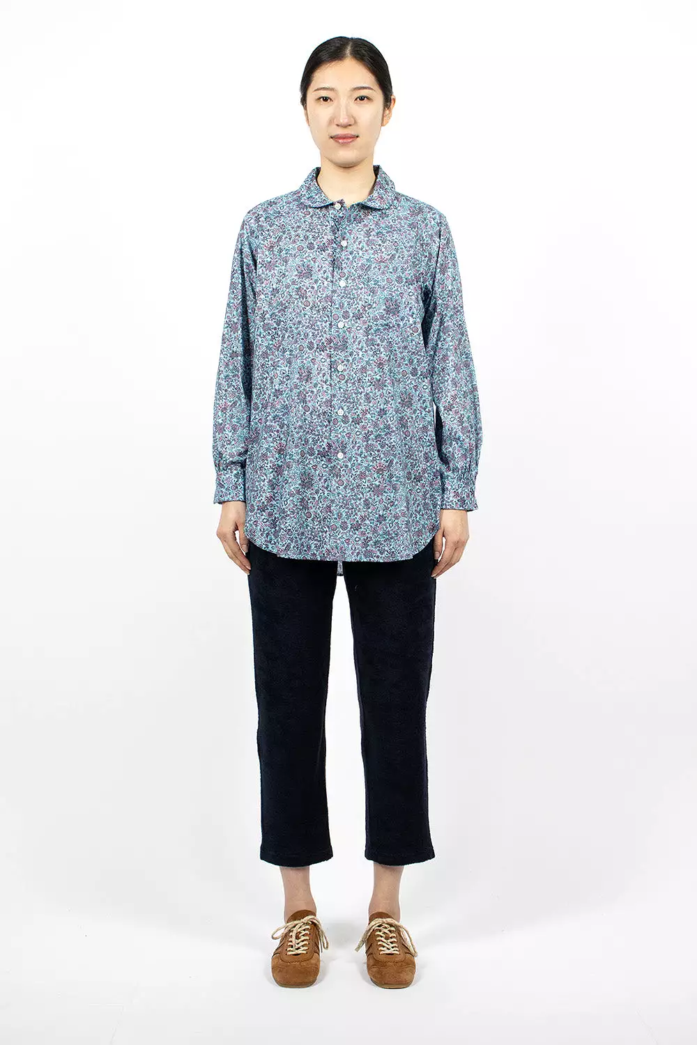 Rounded Collar Shirt Light Blue/Floral