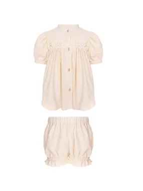 SERENITY BABY SET (BLOUSE AND BLOOMERS)-BEIGE WITH LACE INSERTION