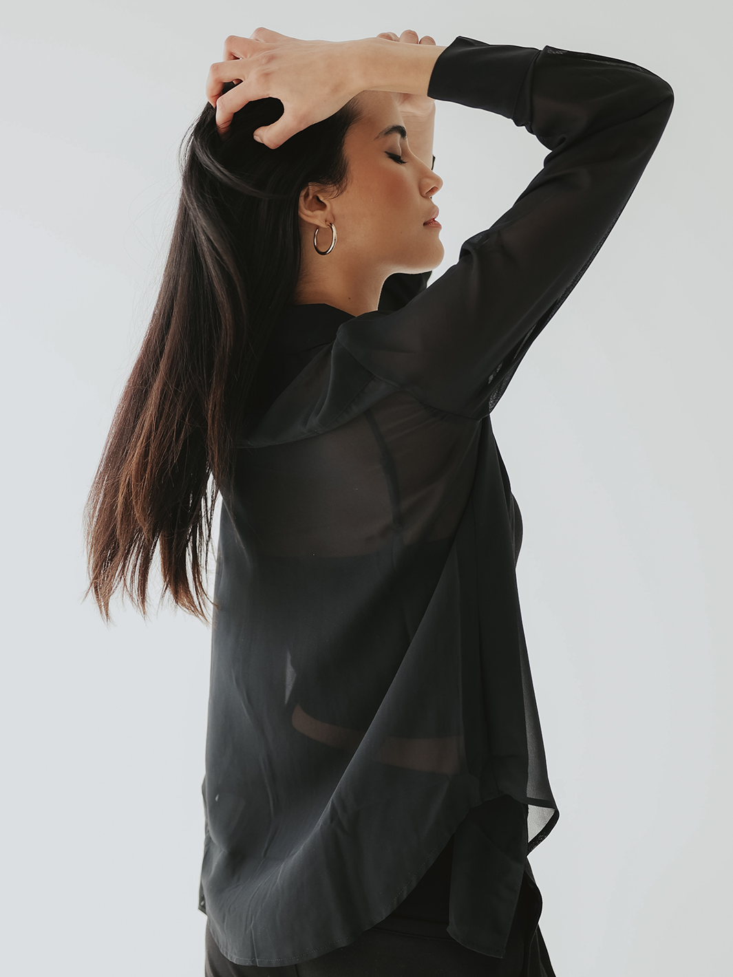 Sheer Long Sleeve Button Up