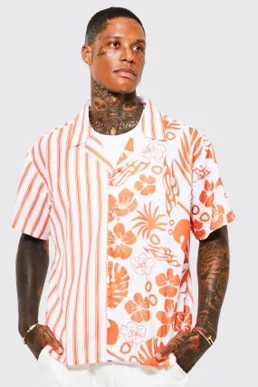 Short Sleeve Boxy Fit Spliced Floral Shirt | boohooMAN UK