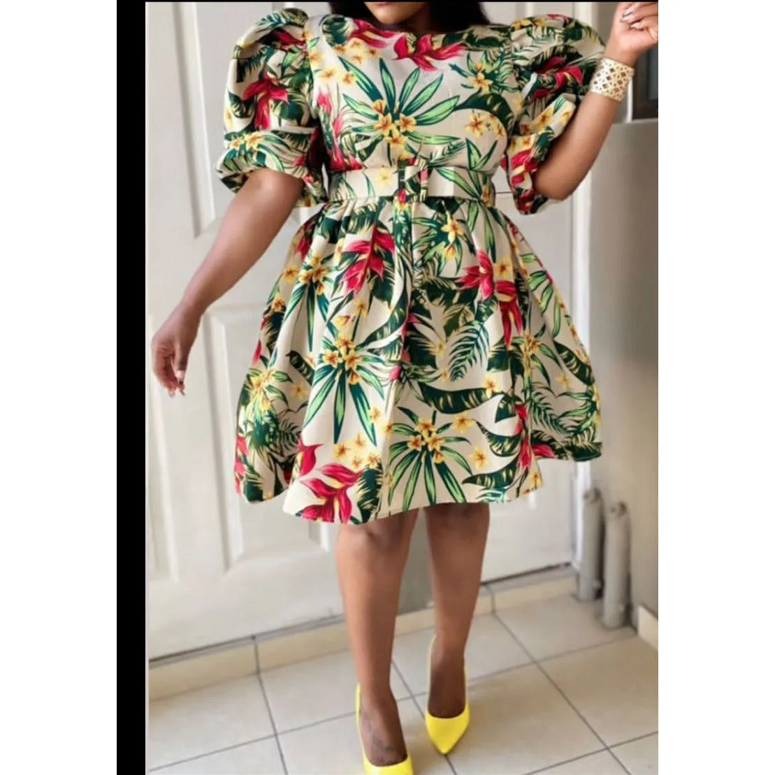 Short Sleeve Floral Midi Dress