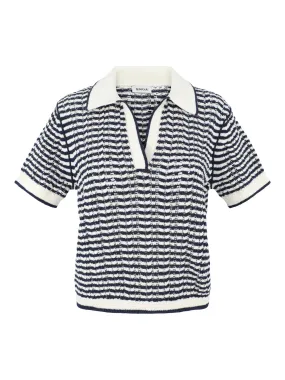 Simkhai Kenzie Short Sleeve Polo in Midnight Stripe