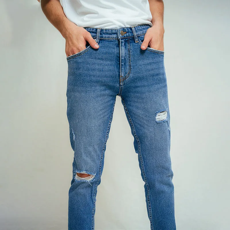 Skinny Fit Ripped Blue Jeans