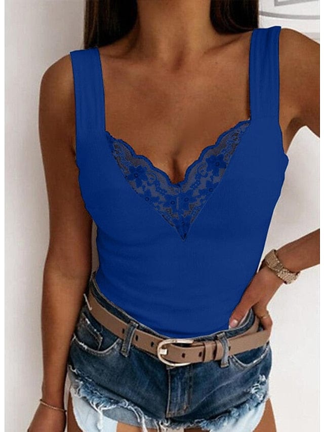 Sleeveless Tank Top with Sweetheart Neckline and Lace Trims for Women