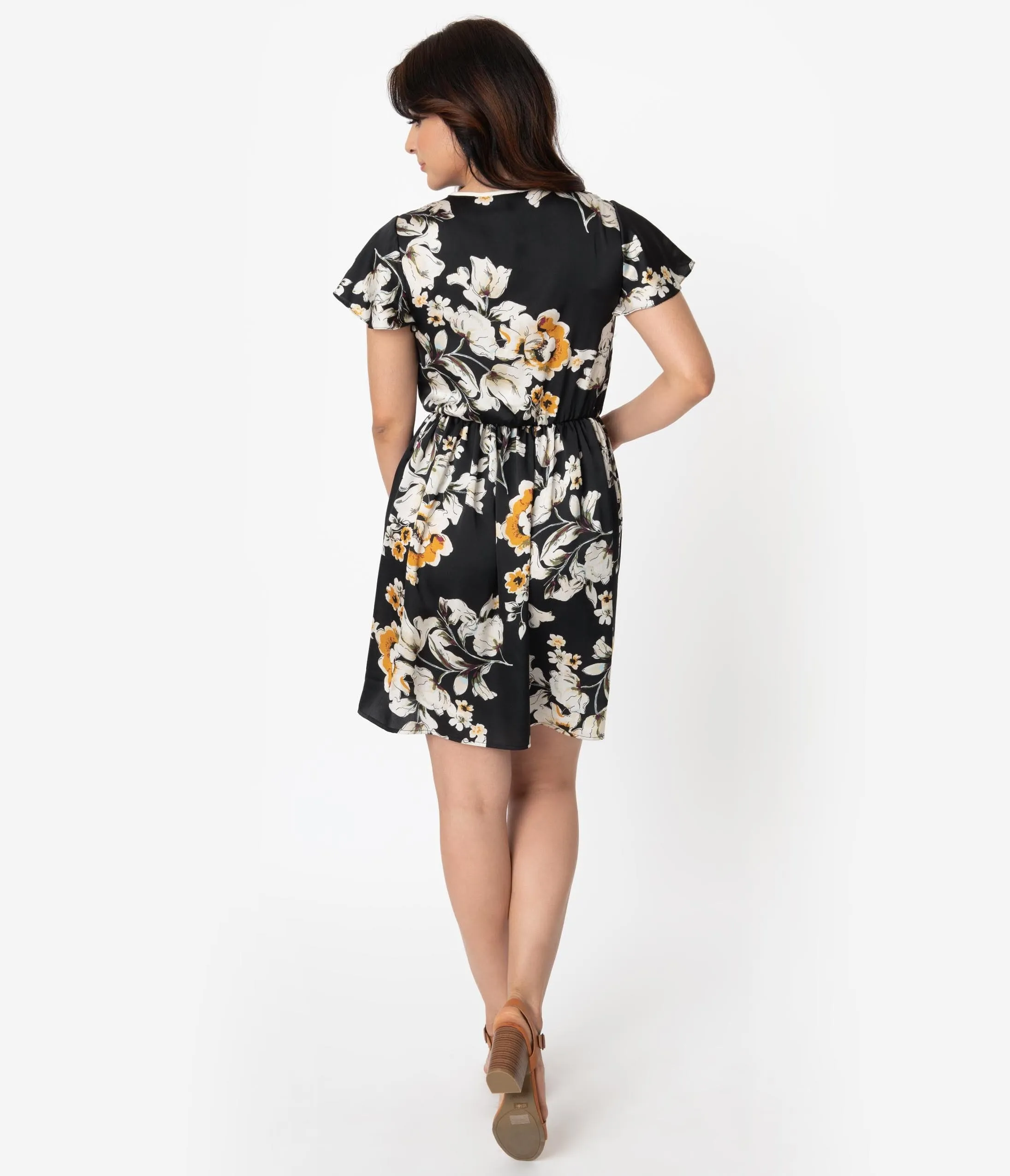 Smak Parlour 1960s Black & Ivory Floral Rule Breaker Fit & Flare Dress