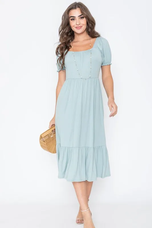 Square Neck Puff Sleeve Boho Dress