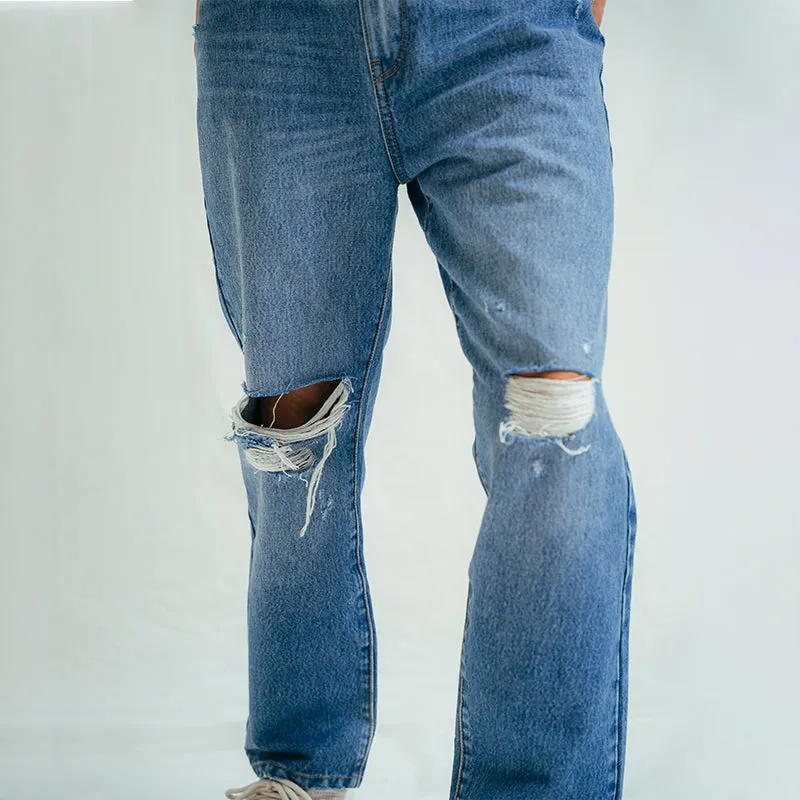 Straight Fit Ripped Jeans