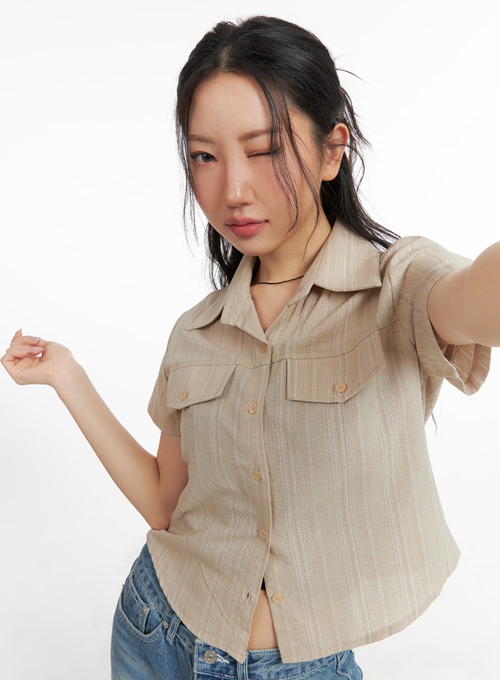 Striped Button-Up Short Sleeve CM425