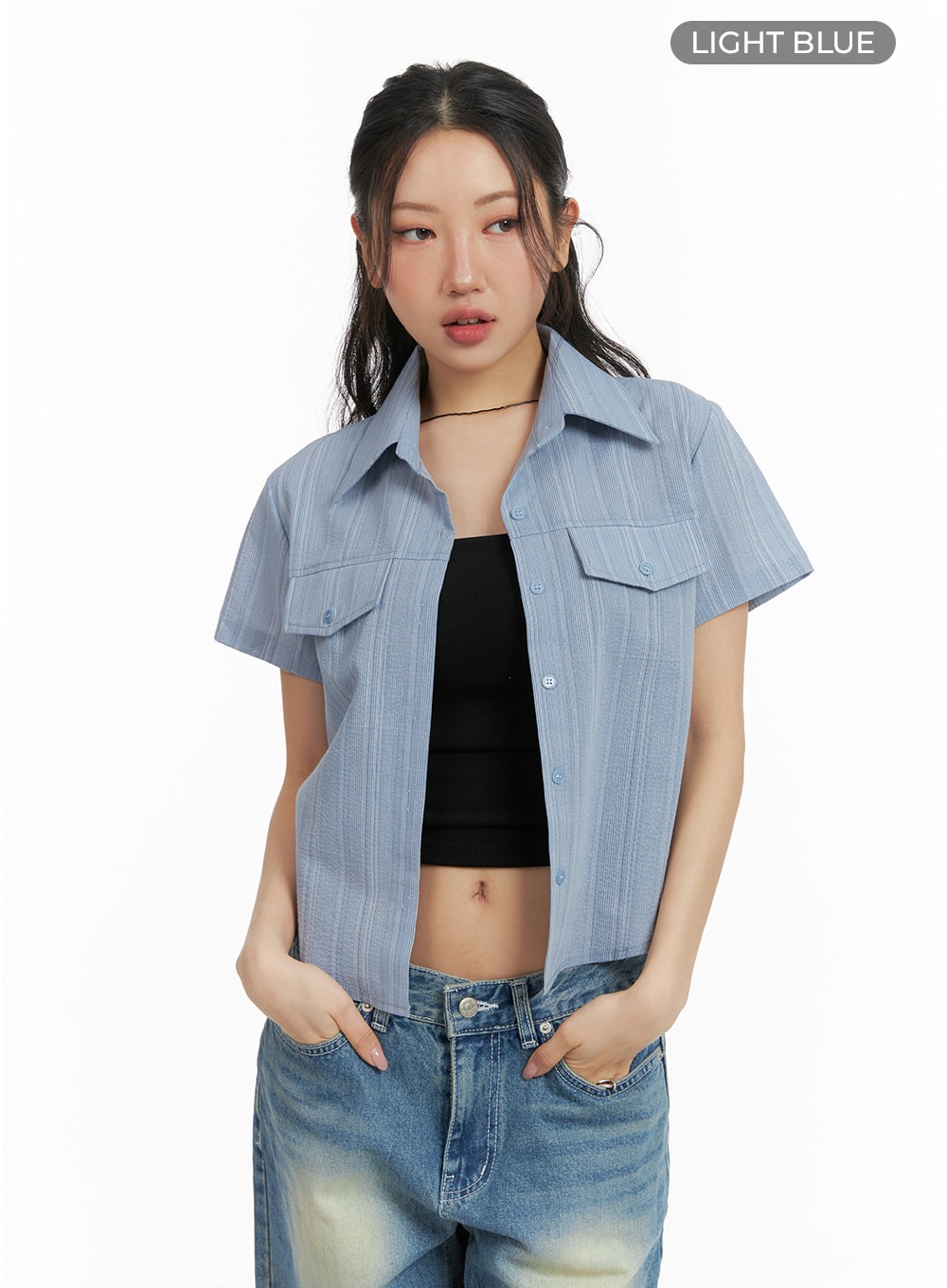 Striped Button-Up Short Sleeve CM425