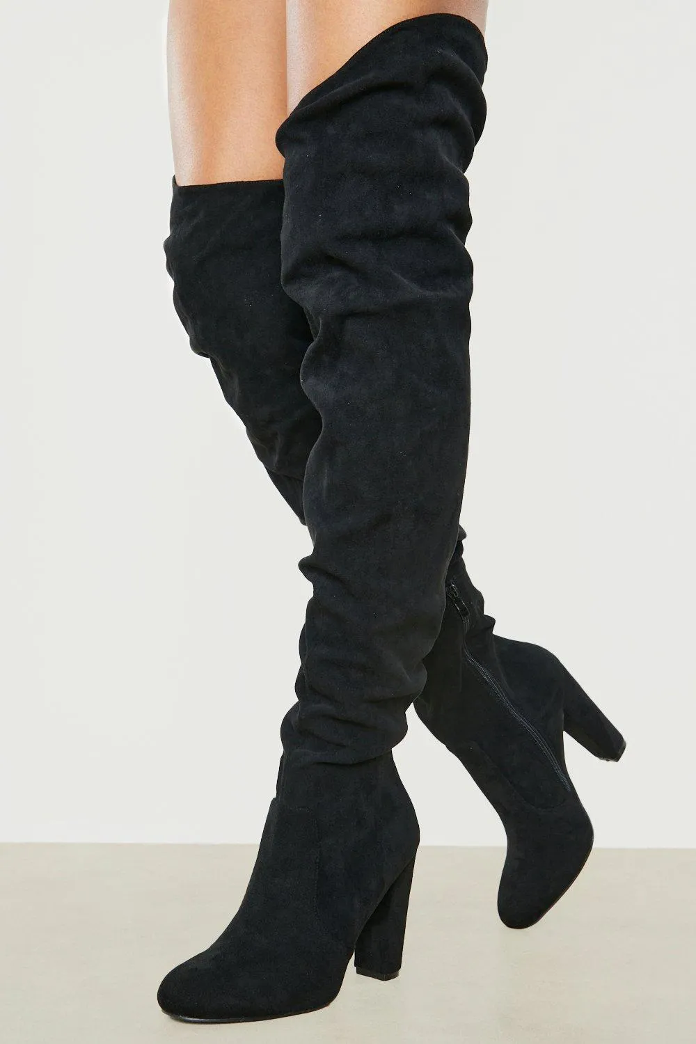 Super Thigh High Ruched Round Toe Boots