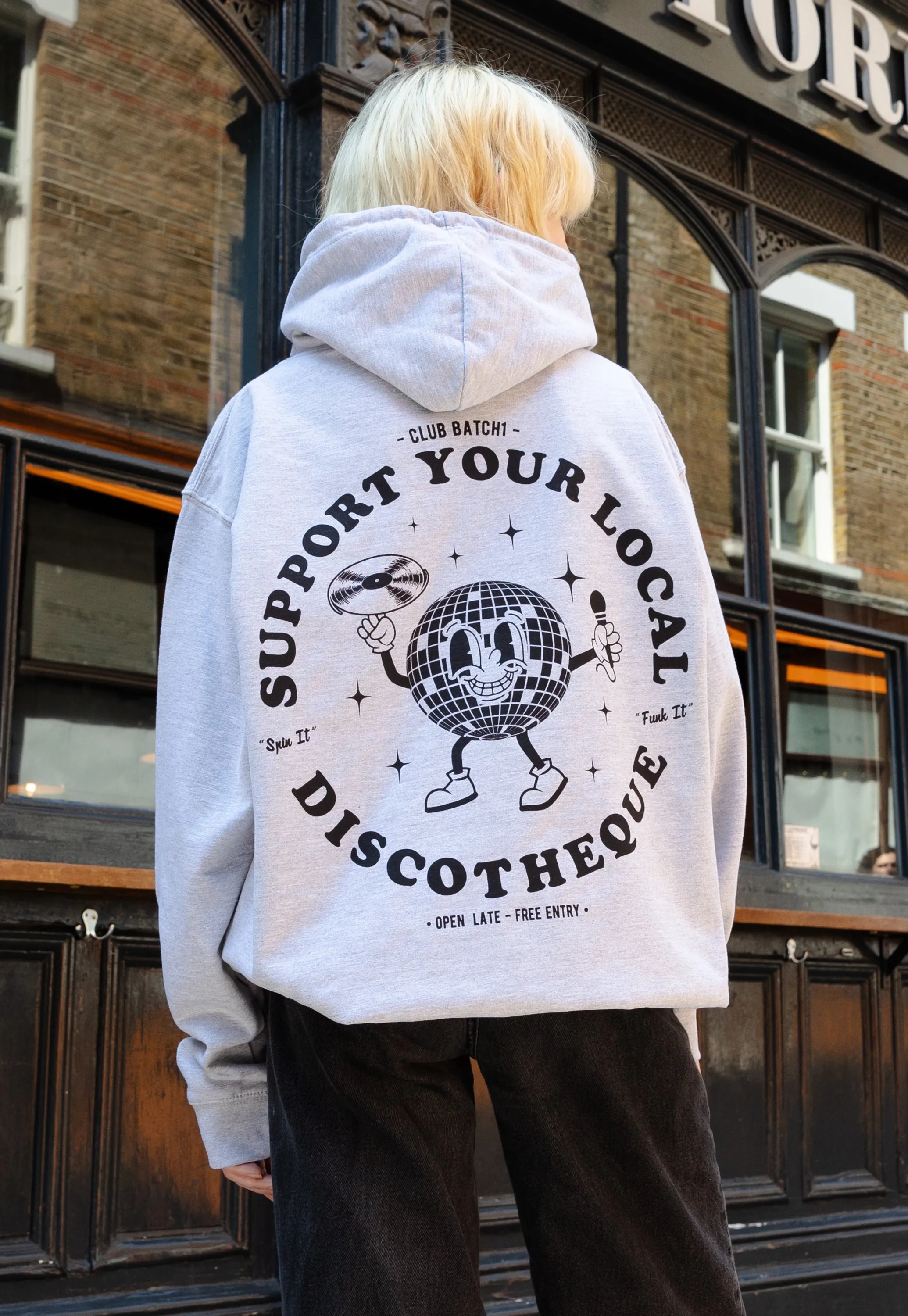 Support Your Local Discotheque Grey Hoodie