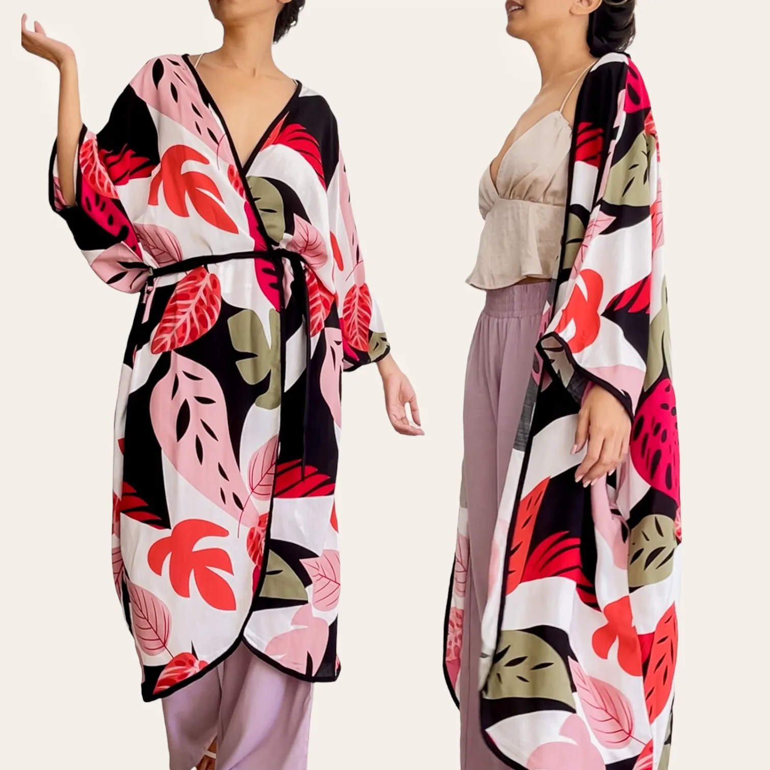 URDUJA Woven Long Tulip Kimono