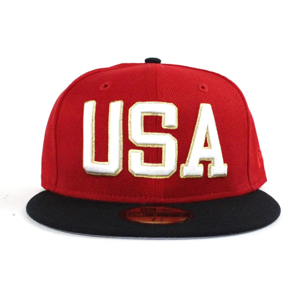 USA New Era 59Fifty Fitted Hat (Air Jordan 4 Retro SE Fiba Red Gray Under Brim)