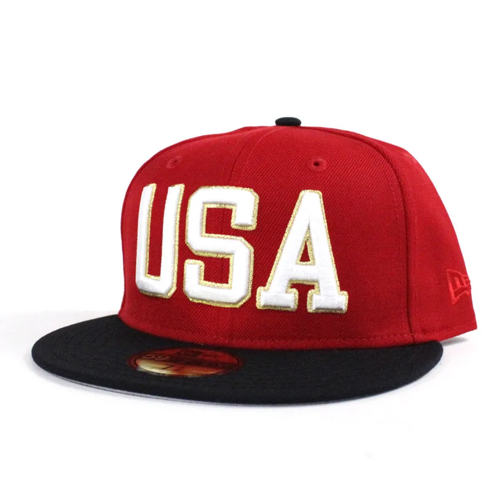 USA New Era 59Fifty Fitted Hat (Air Jordan 4 Retro SE Fiba Red Gray Under Brim)