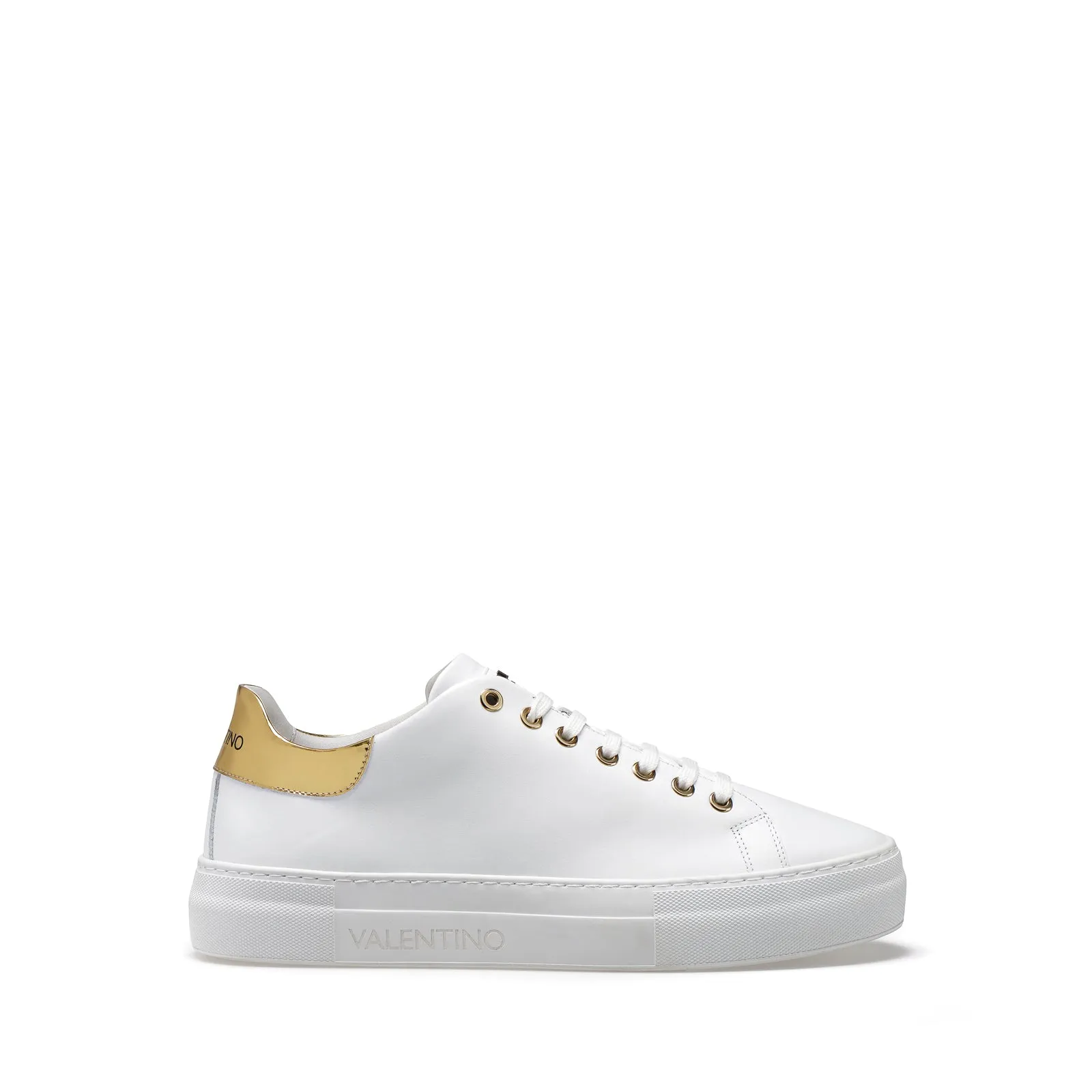 VALENTINO Sneakers Lace-Up in gold and white calf