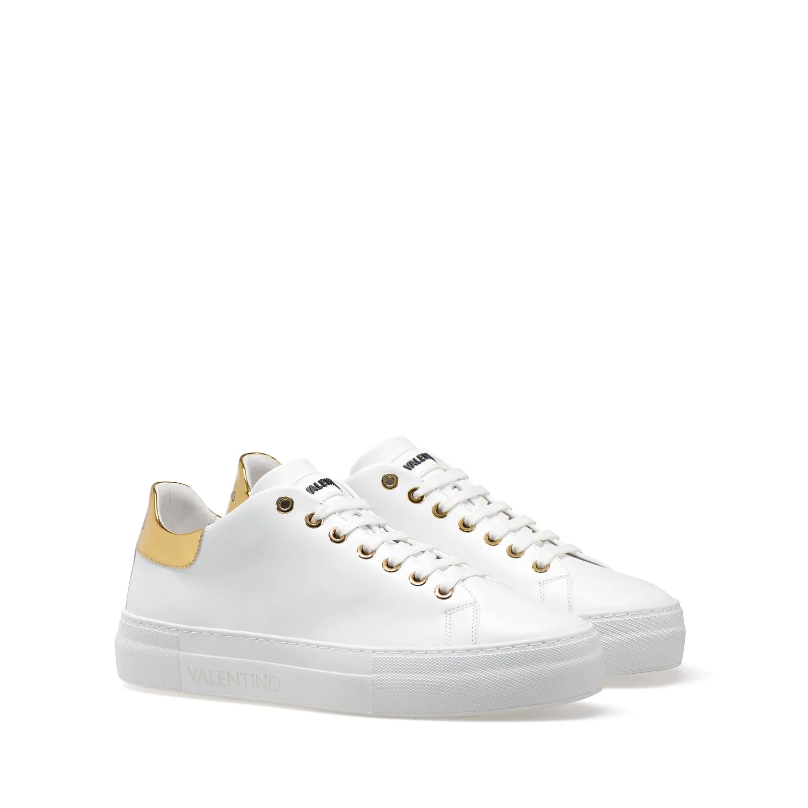 VALENTINO Sneakers Lace-Up in gold and white calf