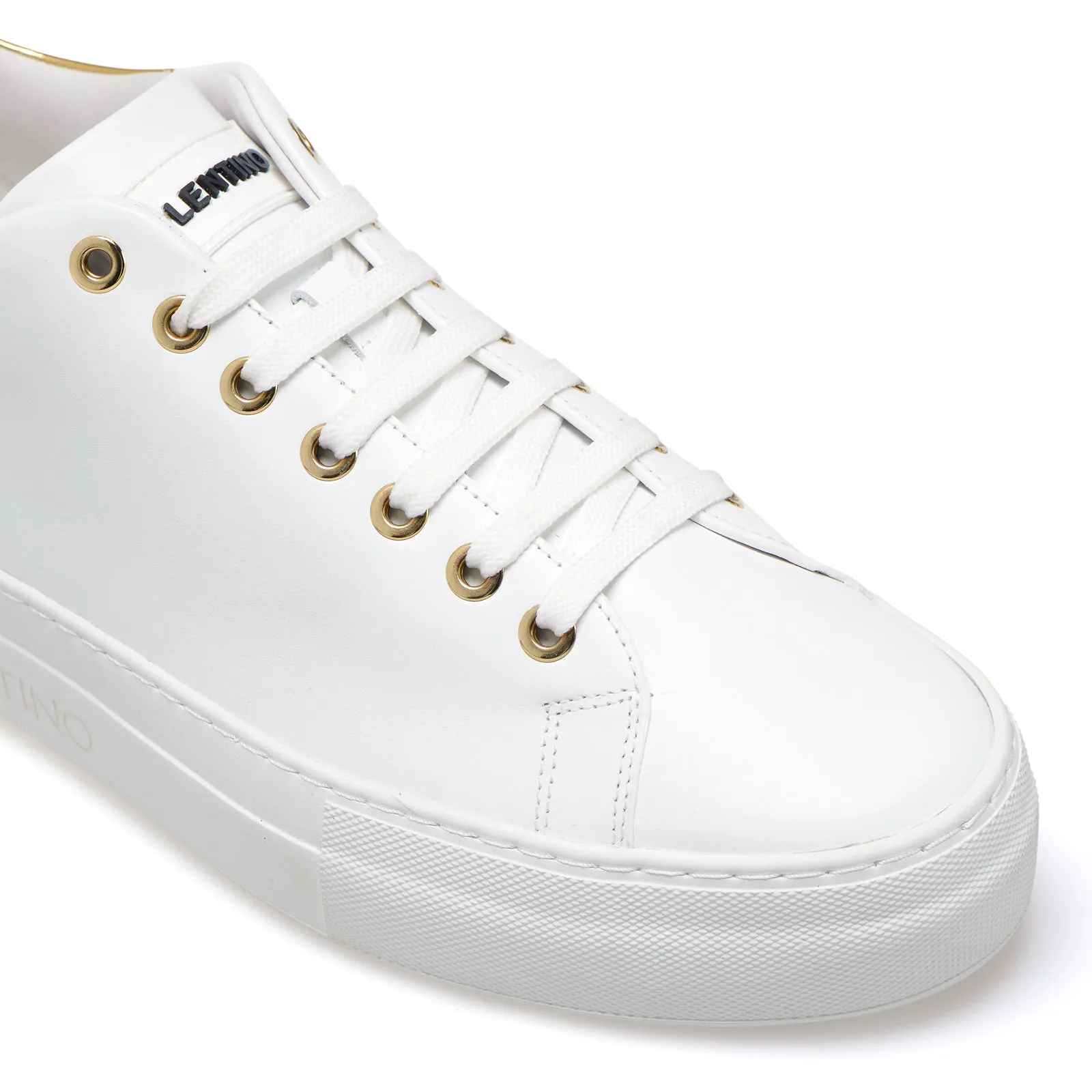 VALENTINO Sneakers Lace-Up in gold and white calf