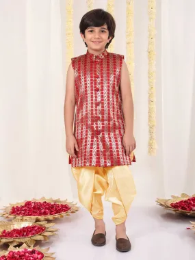 Vastramay Boys' Maroon Brocade Kurta Dhoti Set