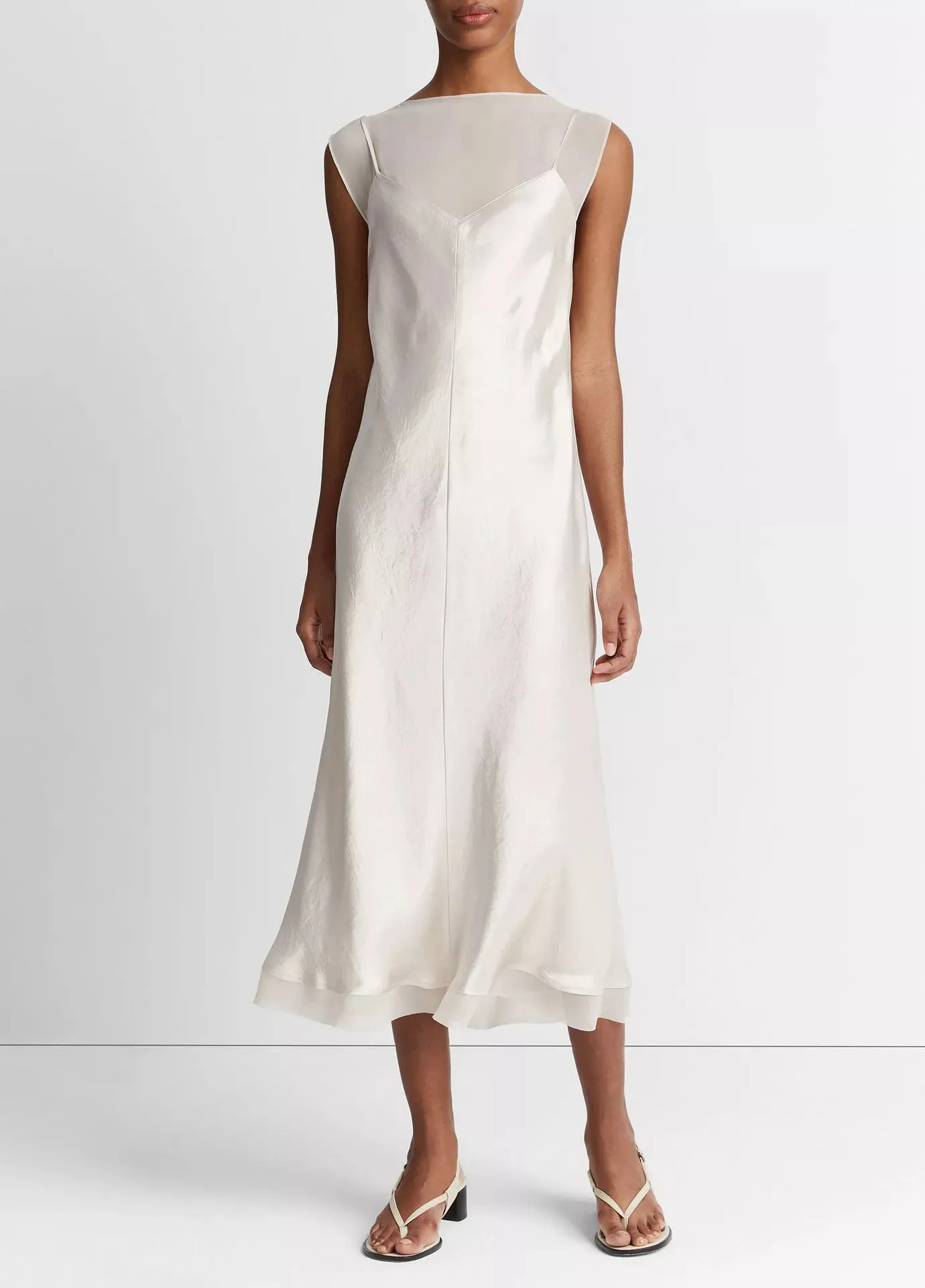 Vince Chiffon Layered Slip Dress in Champagne