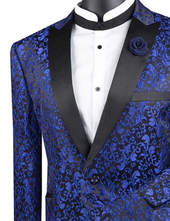 Vinci Regular Fit Floral Pattern Jacket Peak Lapel (Blue) BF-2