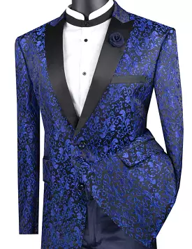 Vinci Regular Fit Floral Pattern Jacket Peak Lapel (Blue) BF-2