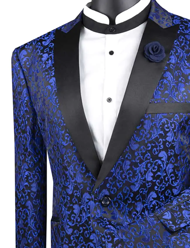 Vinci Regular Fit Floral Pattern Jacket Peak Lapel (Blue) BF-2