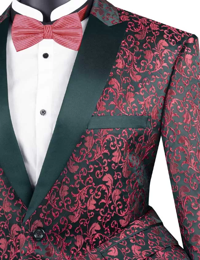 Vinci Regular Fit Floral Pattern Jacket Peak Lapel (Red) BF-2