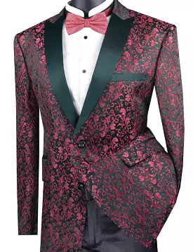 Vinci Regular Fit Floral Pattern Jacket Peak Lapel (Red) BF-2