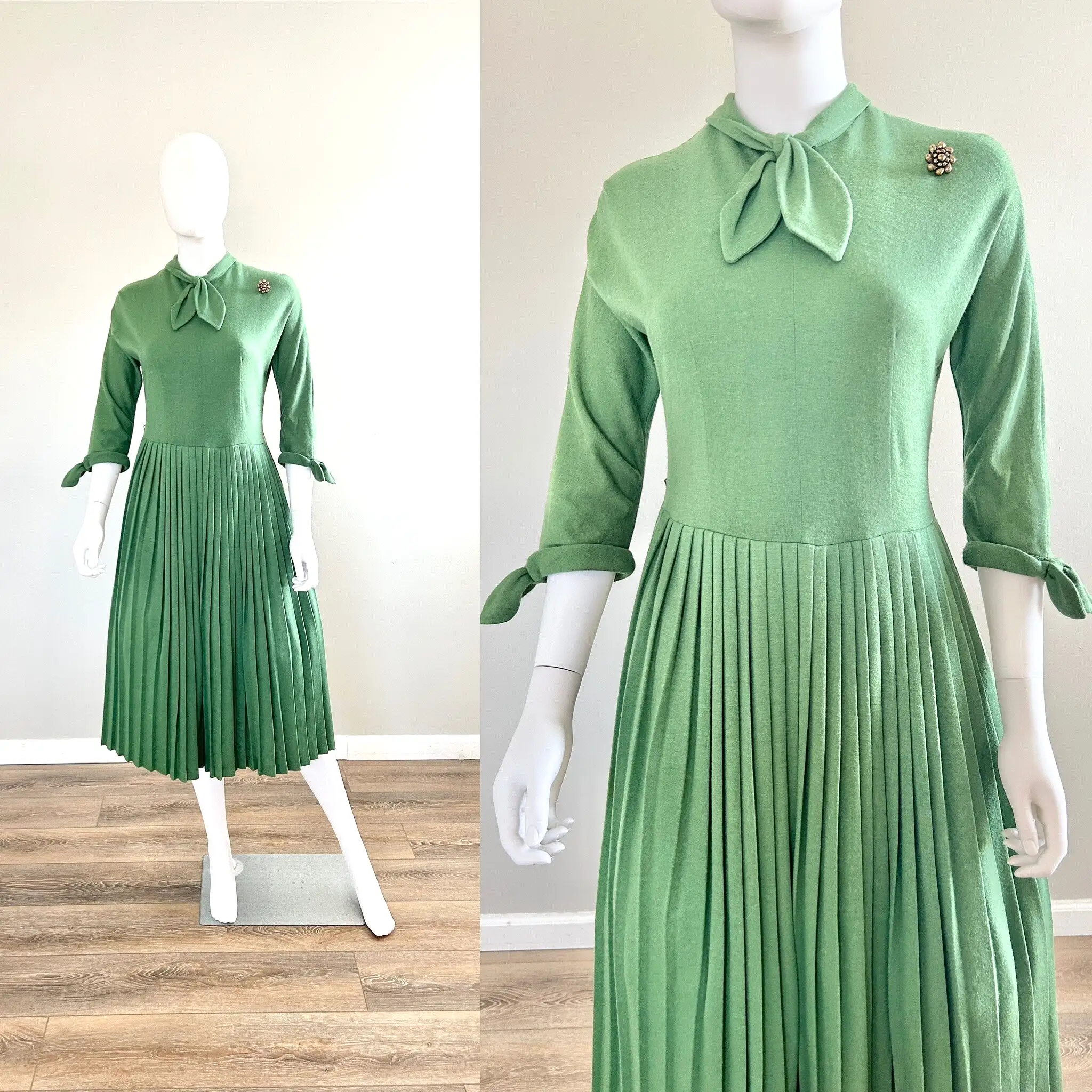 Vintage 1960s Green Plus Sized Knit Dress / 60s Retro Dress / Size XL