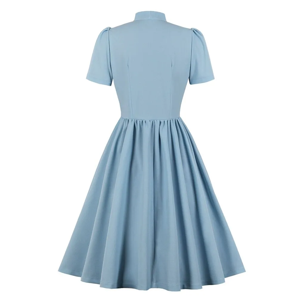 Vintage 50s 60s Retro Women Summer Short Sleeve Button Robe Pin Up Swing Office Ladies Dresses