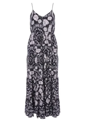 Womens Charcoal & White Tie-Dye Pintuck Detail Dress