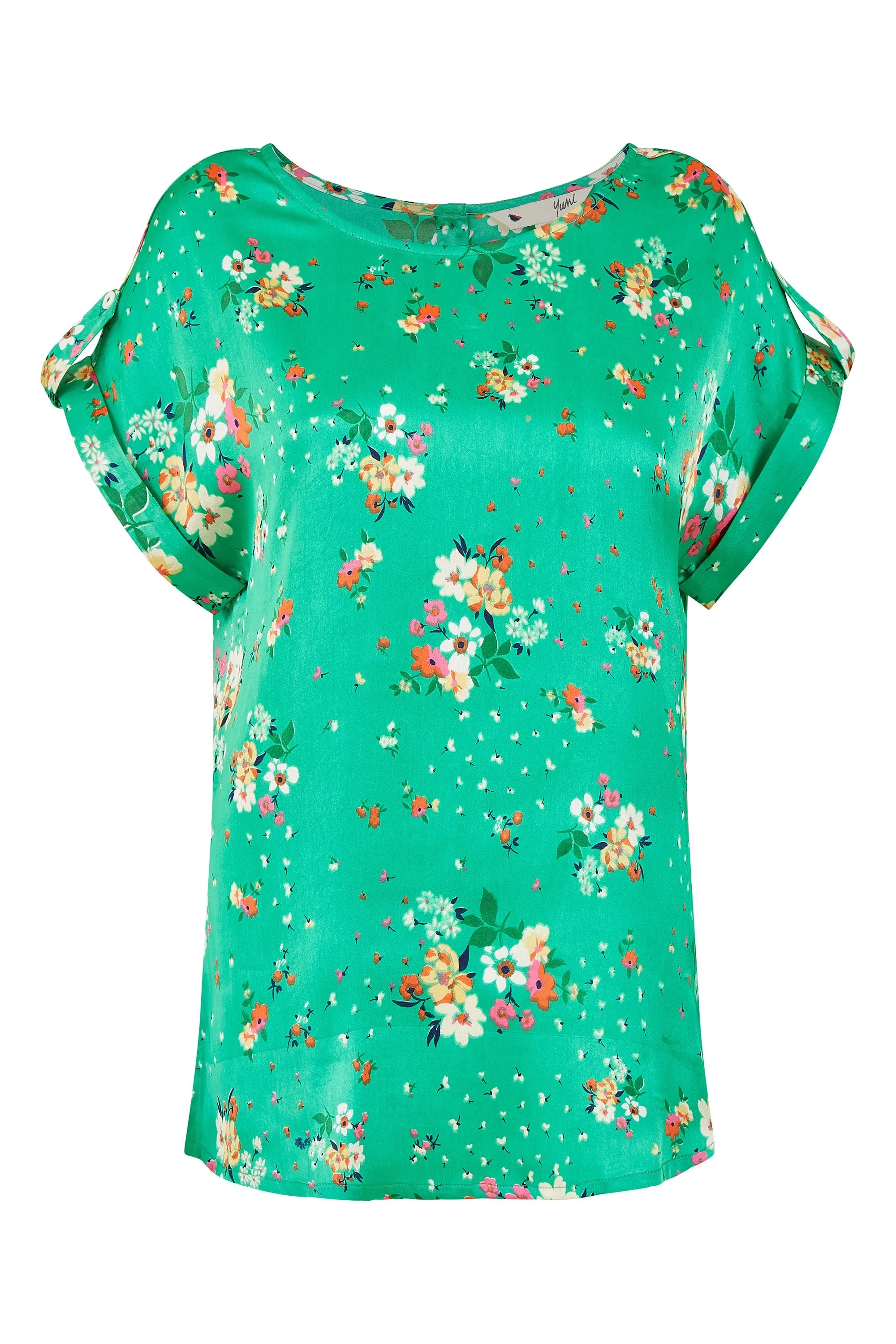 Yumi Green Satin Floral Relaxed Fit Top