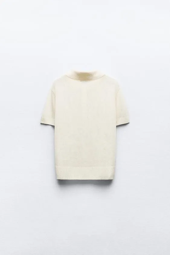 ZARA  |Casual Style Cotton Short Sleeves Elegant Style